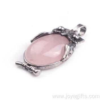 Charm Rose Quartz Owl Pendant Alloy Pendant Necklace Making for Decoration Accessory